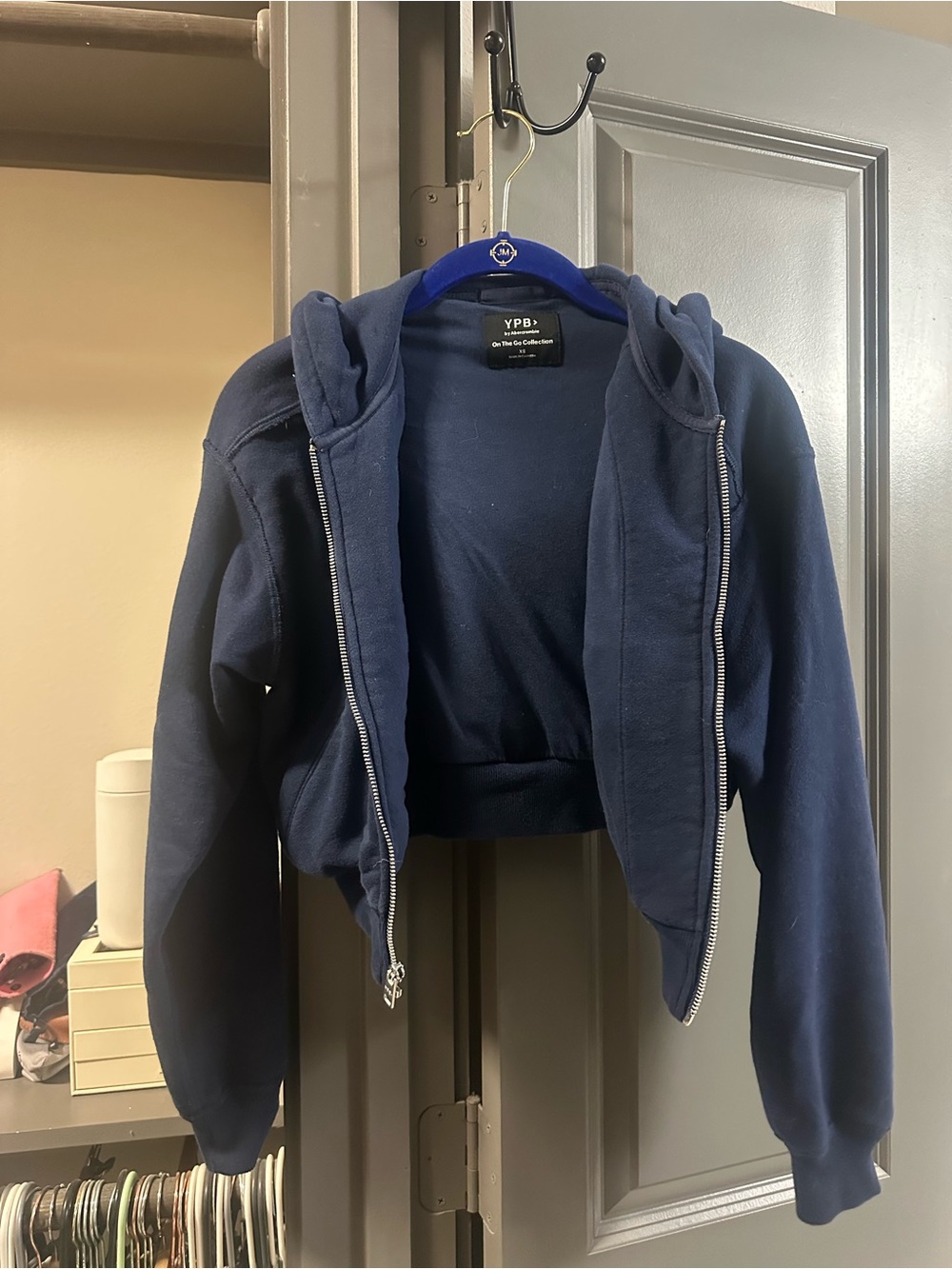 Abercrombie & Fitch YPB Cropped Navy Zip Front Hoodie Jacket